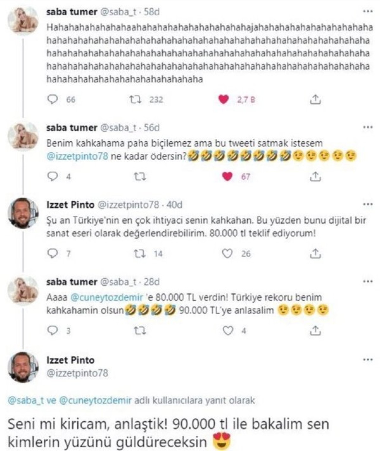 Saba Tümer,  kahkahasını NFT yoluyla 90 bin liraya sattı