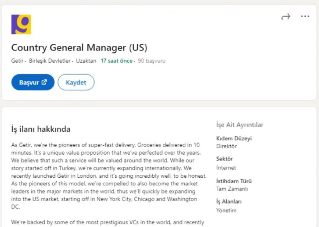 Getir'in yeni adresi belli oldu: Amerika Birleşik Devletleri