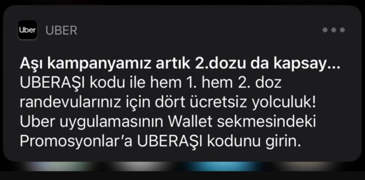 İlkinde olduğu gibi: UBER,  ikinci doz olacakları ücretsiz taşıyacak