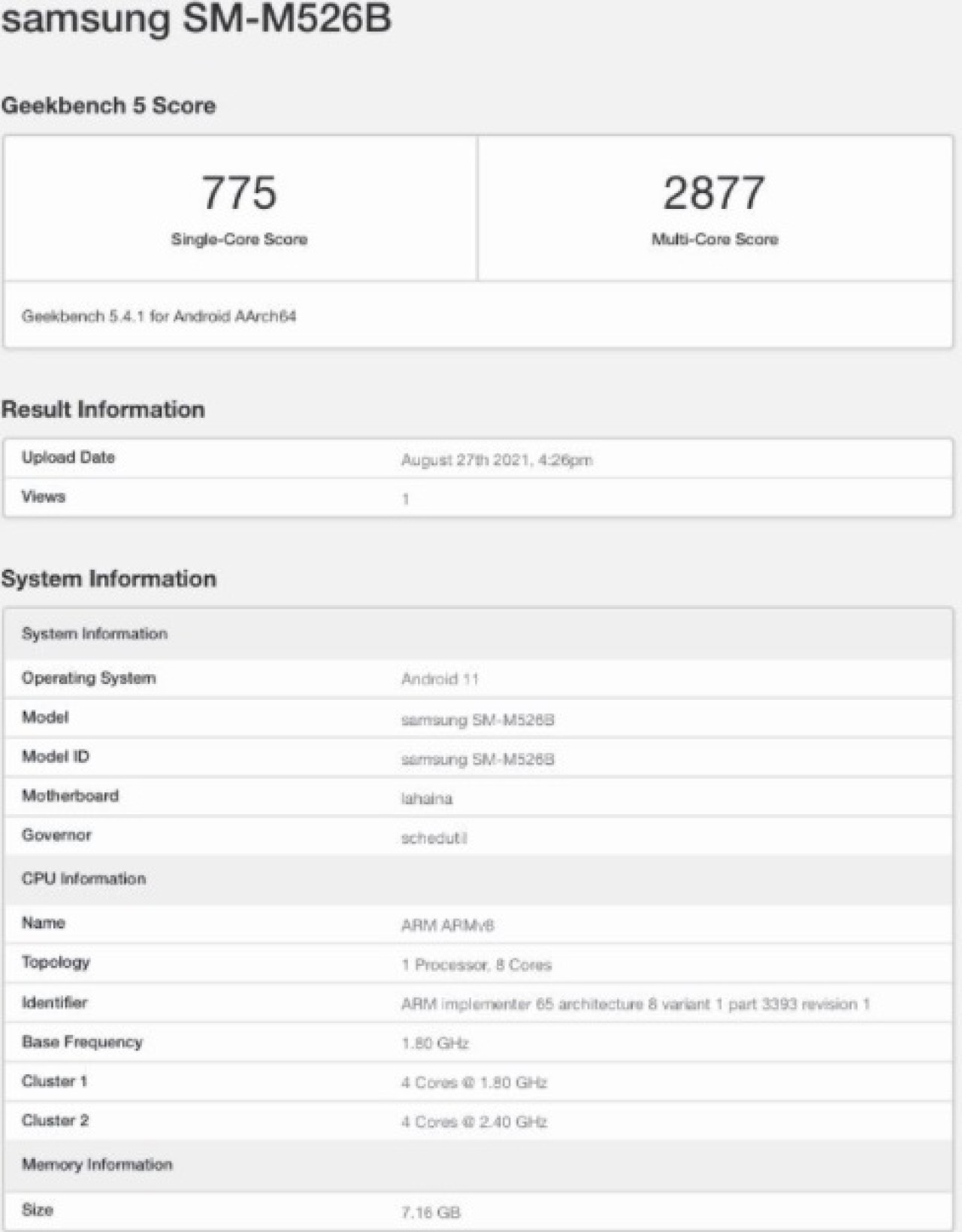 Samsung Galaxy M52'nin Geekbench skoru ortaya çıktı