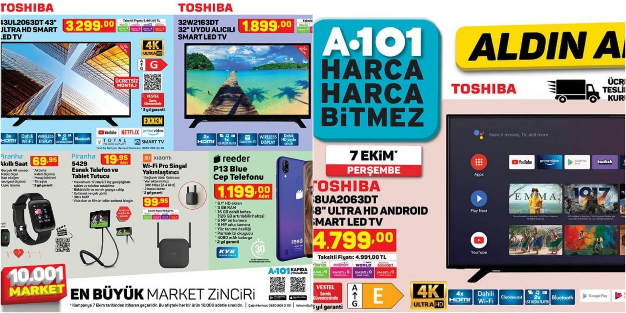 7 Ekim A101 Aktüel Teknoloji ürünleri! Toshiba TV,  Piranha akıllı saat,  Arzum ve daha fazlası...