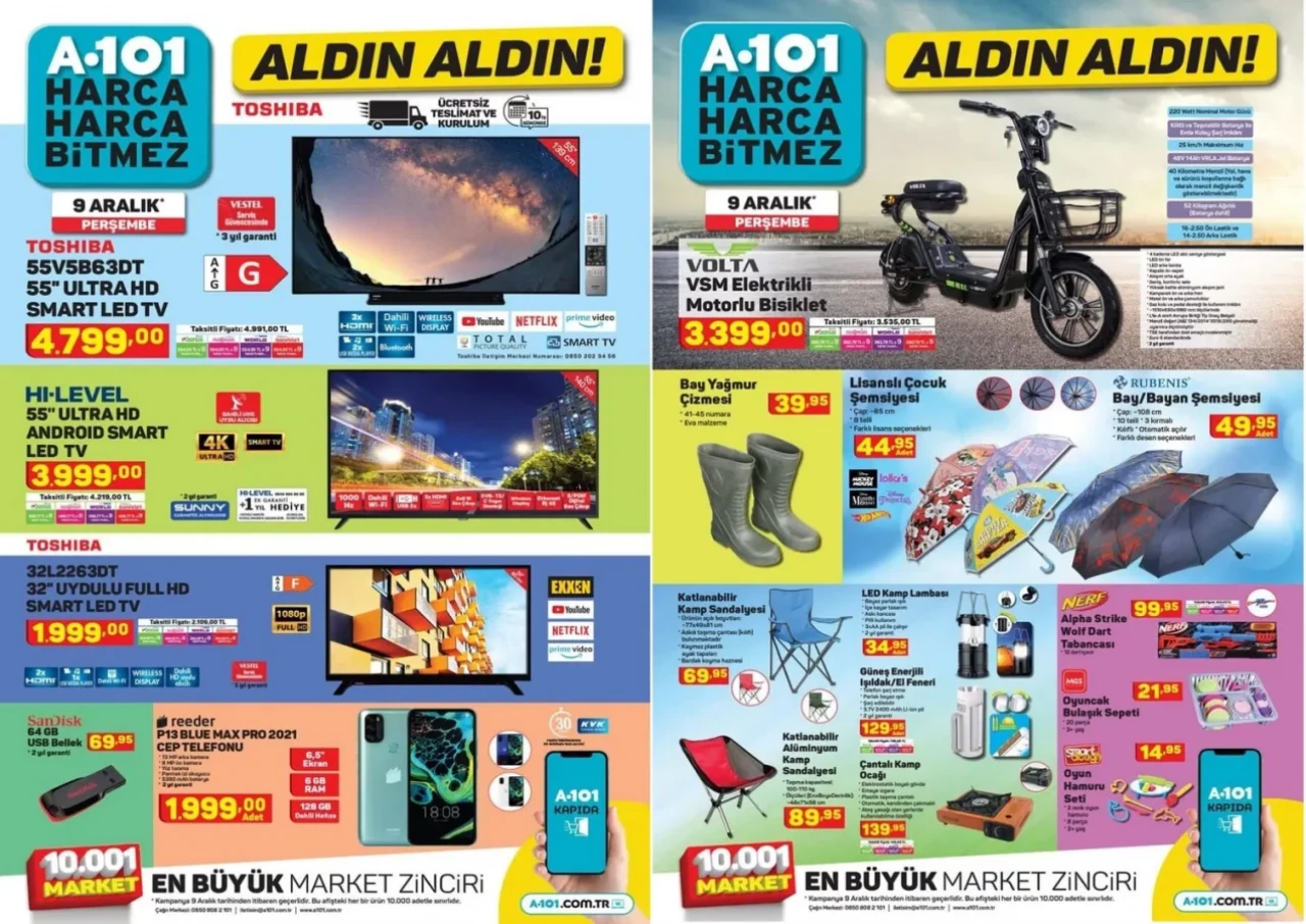 9 Aralık A101 Aktüel teknoloji ürünleri! Sandisk USB Bellek ,  Volta Elektrikli bisiklet,  Singer dikiş makinesi ve daha fazlası...