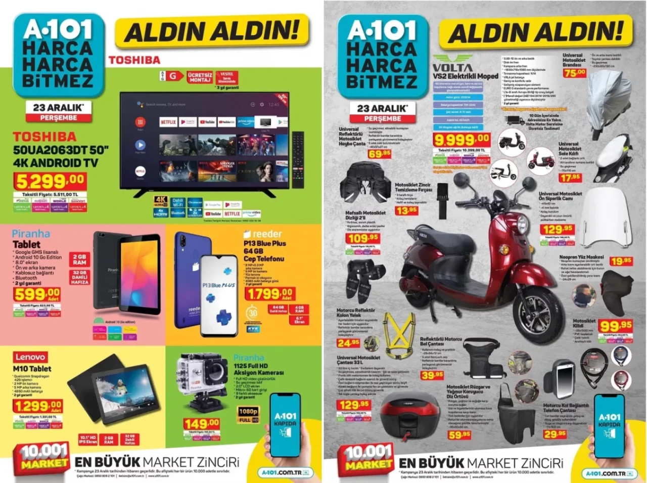 23 Aralık A101 Aktüel Teknoloji ürünleri! Volta VS2 Elektrikli Moped,  Samsung mikrodalga fırın,  Piranha aksiyon kamerası