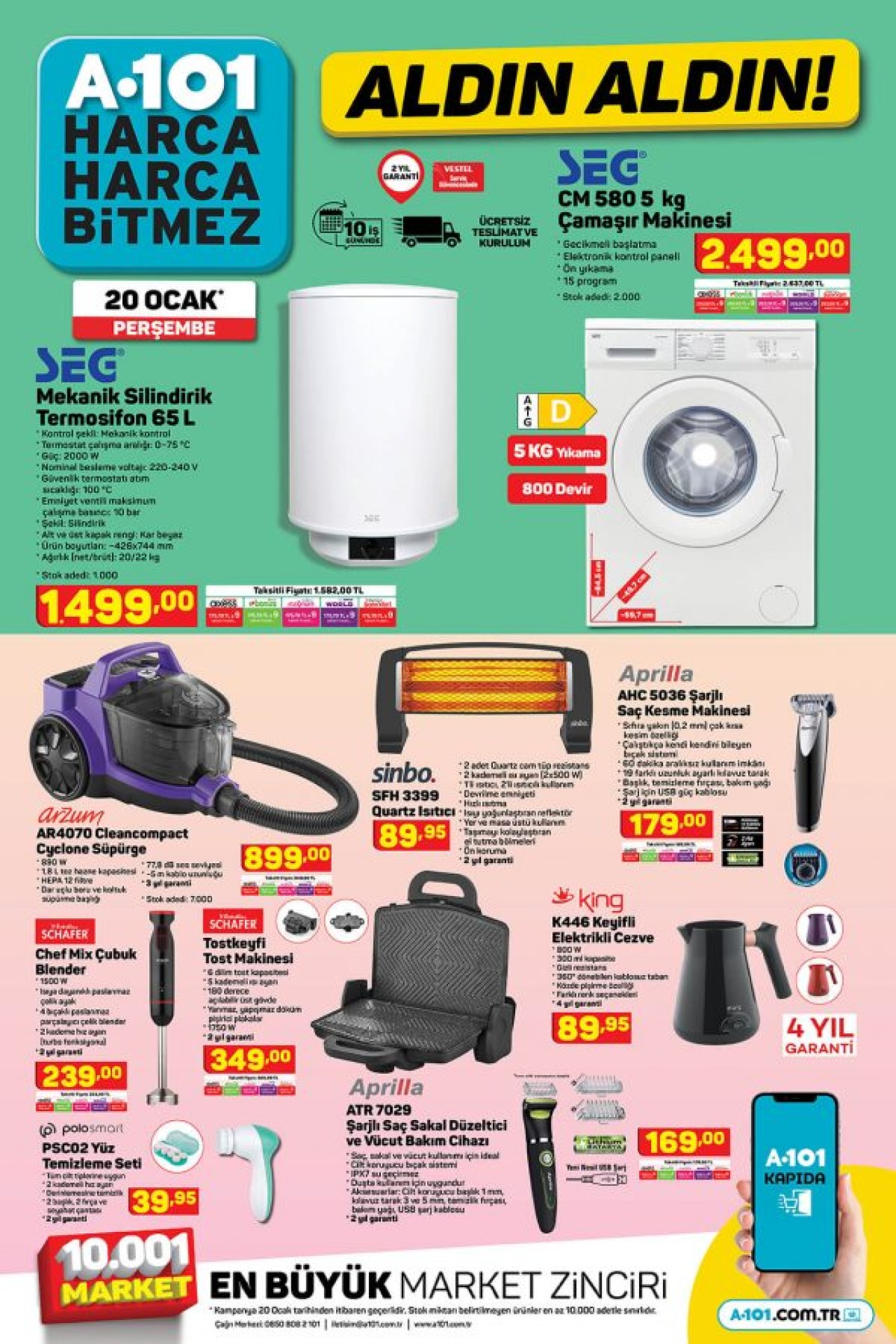 20 Ocak Perşembe A101 aktüel teknoloji ürünleri! Toshiba Ultra HD Smart TV,  Arzum süpürge ve daha fazlası...