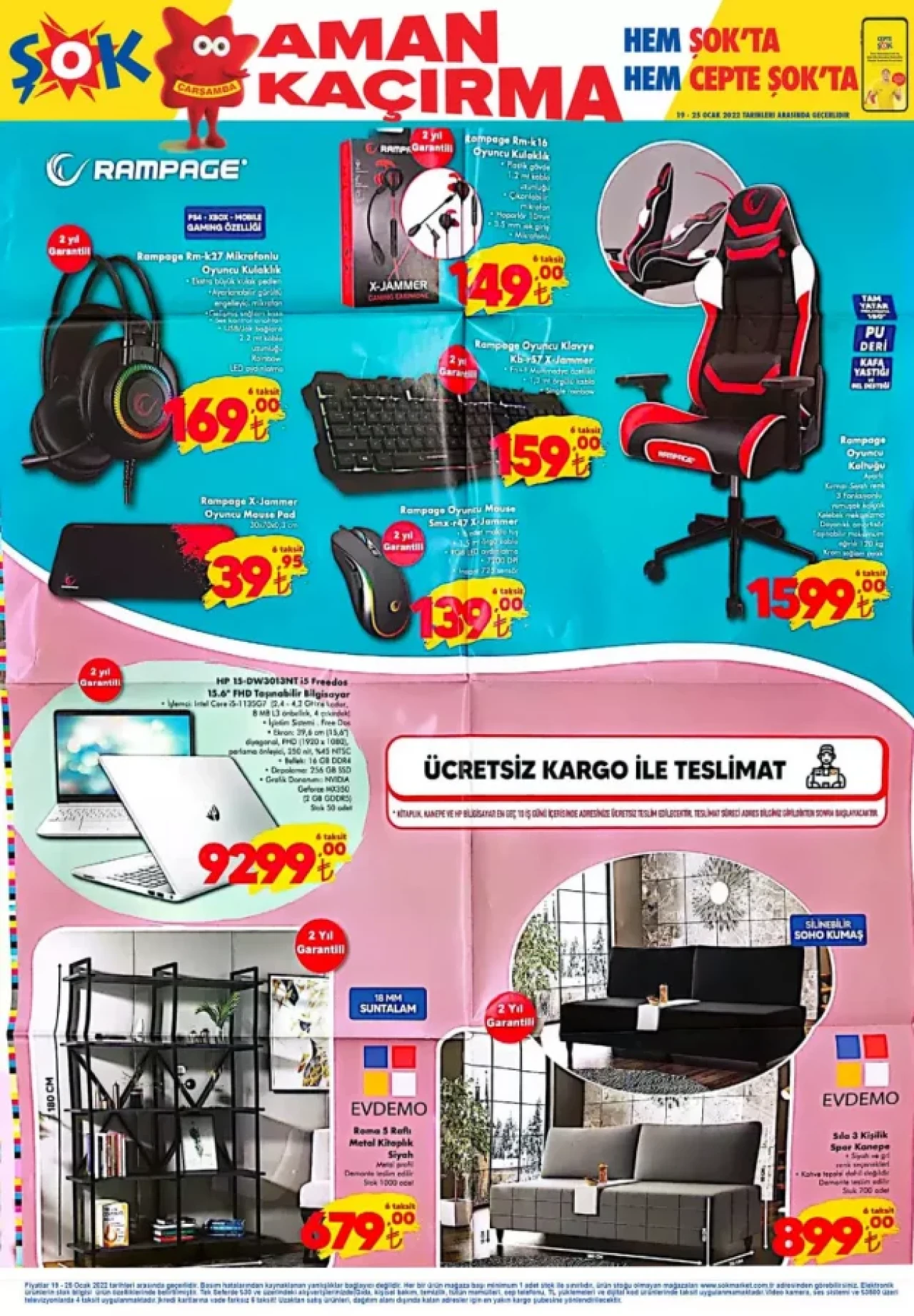 19 Ocak Çarşamba ŞOK aktüel teknoloji ürünleri! Rampage oyuncu ekipmanları ve HP laptop geliyor!