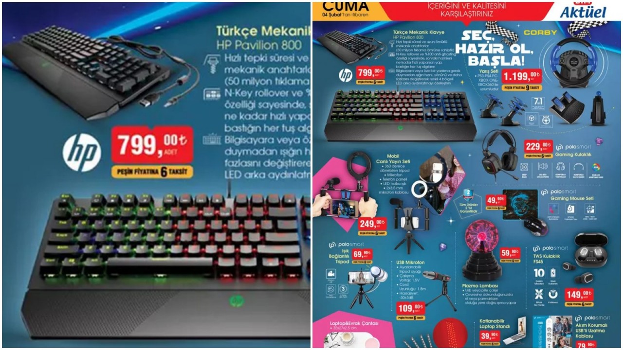 4 Şubat 2022 BİM Aktüel teknoloji ürünleri! HP mekanik klavye,  Corby direksiyon seti ve daha fazlası...