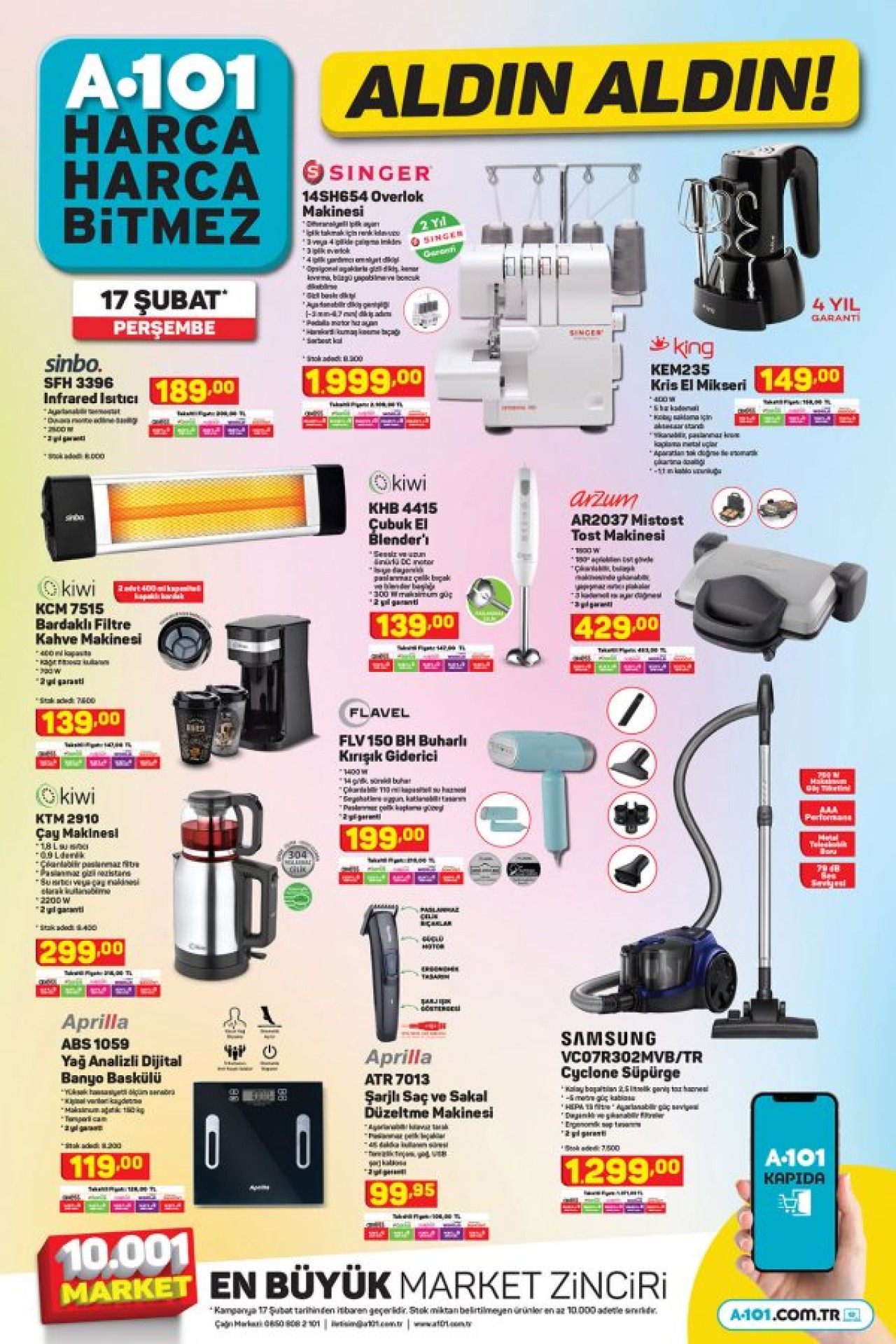 17 Şubat A101 Aktüel teknoloji ürünleri! Piranha oyuncu ekipmanları,  Singer Overlok Makinesi ve daha fazlası...