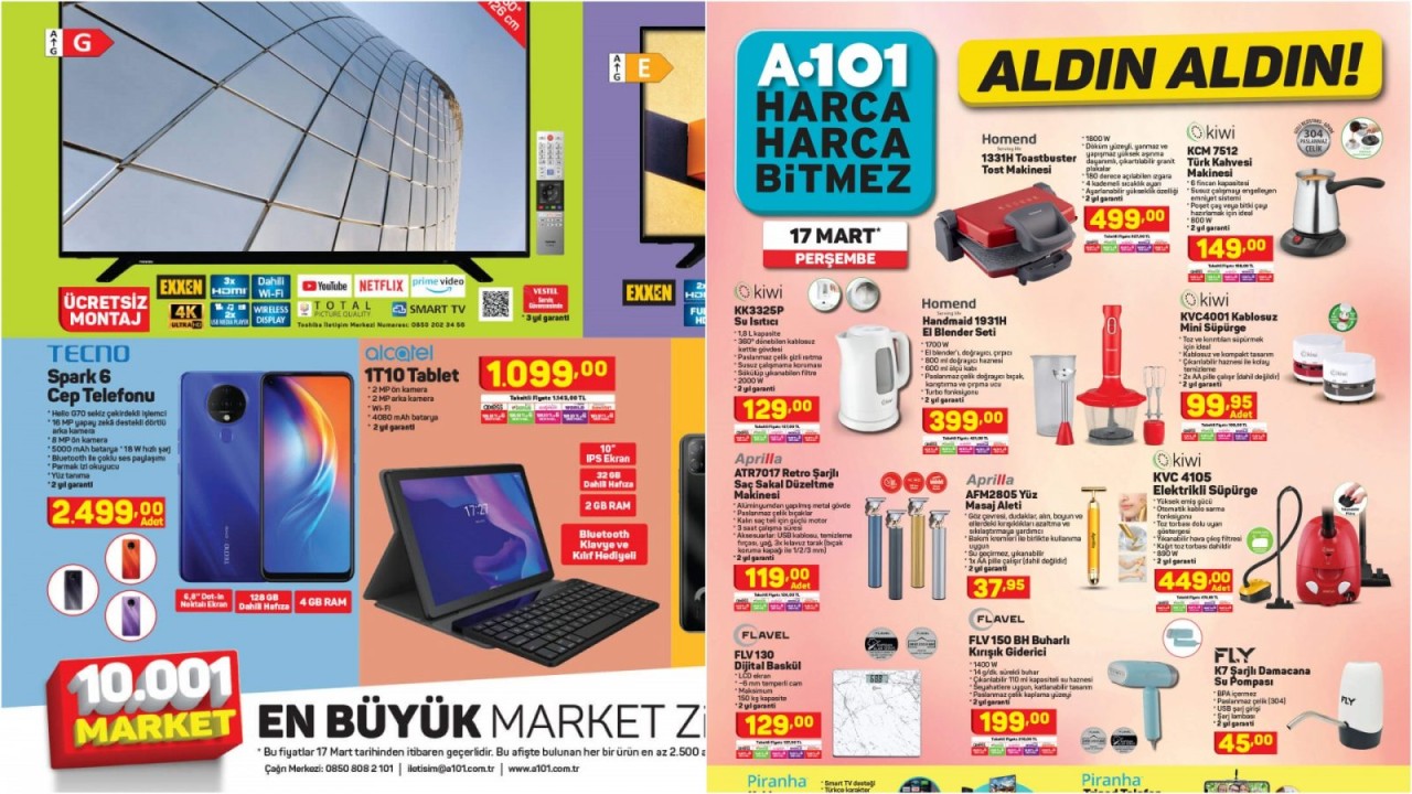 17 Mart A101 Aktüel teknoloji ürünleri! Alcatel tablet,  Tecno telefon ve daha fazlası...