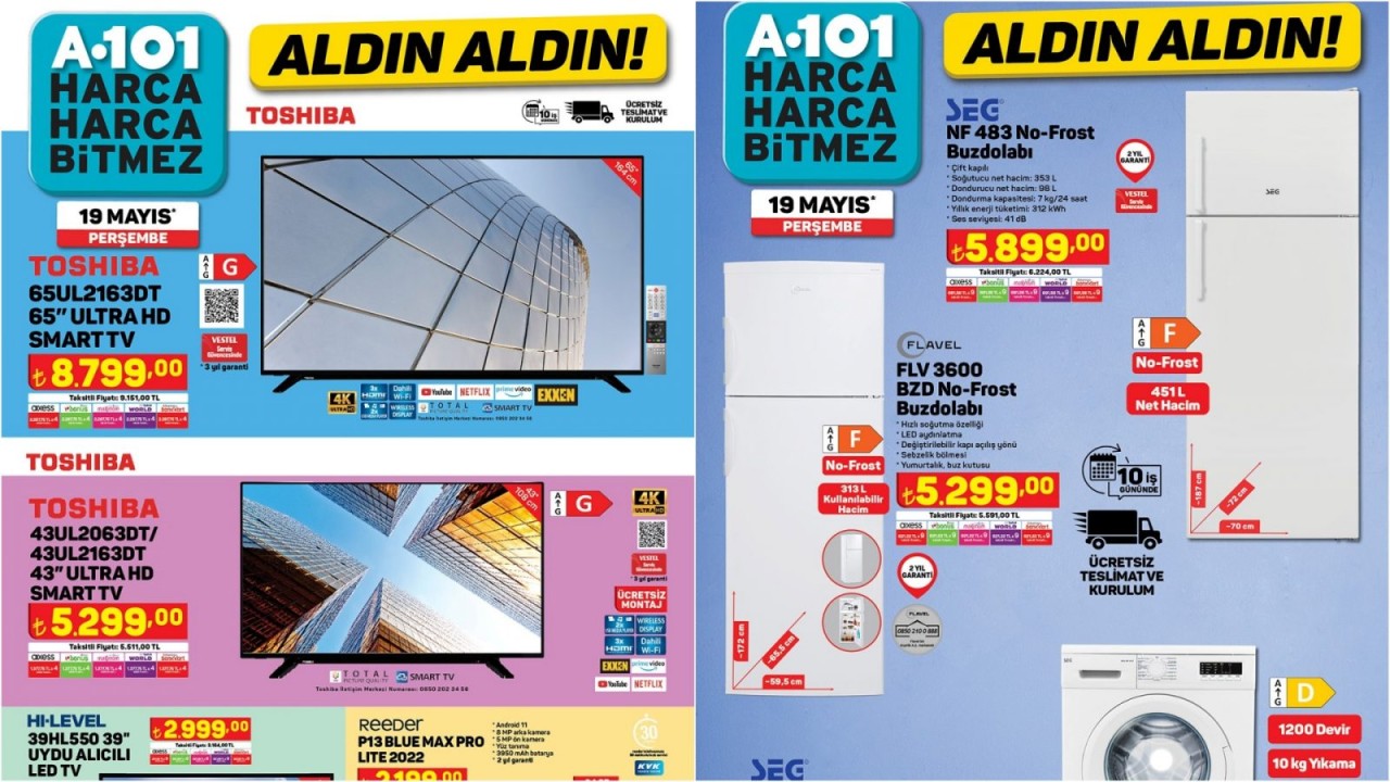 19 Mayıs Perşembe A101 Aktüel teknoloji ürünleri! Alcatel tablet,  SEG beyaz eşyalar ve daha fazlası...