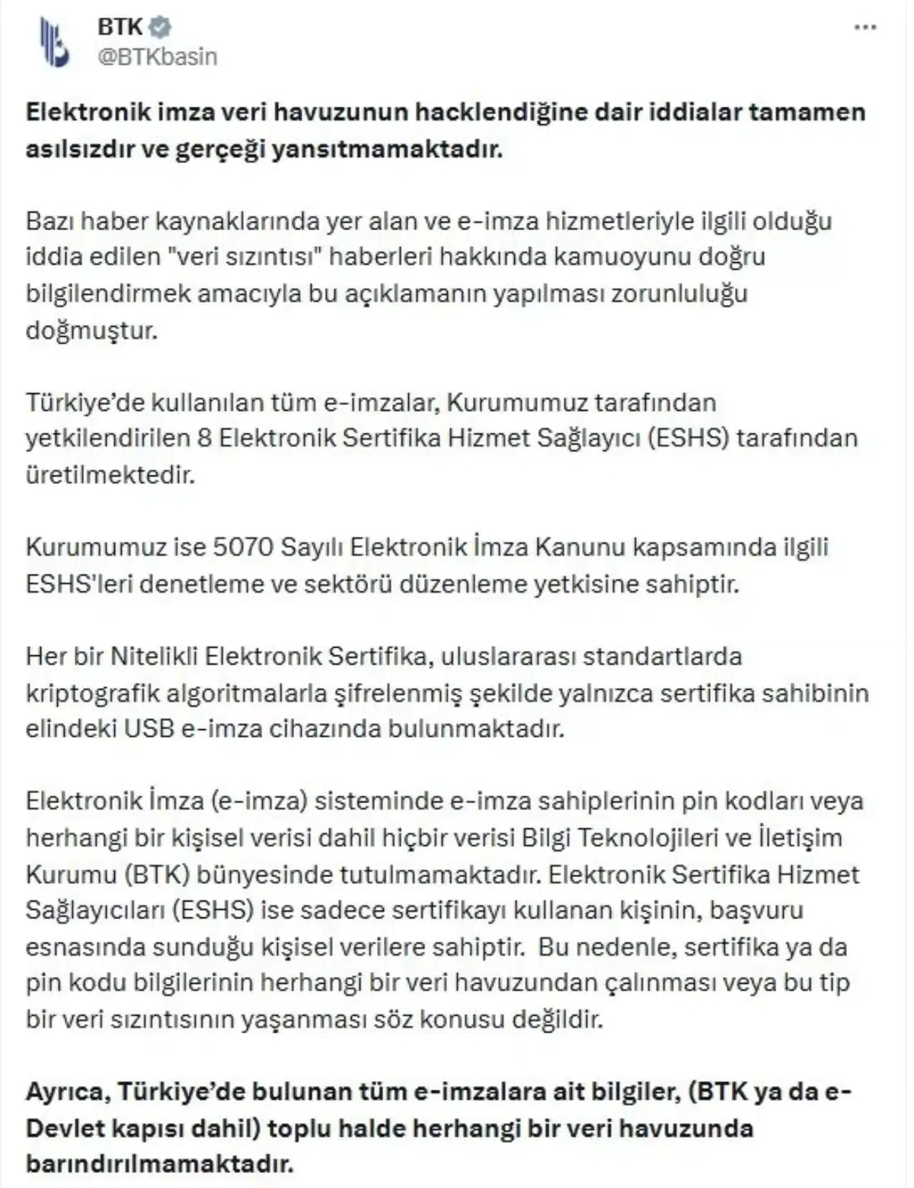 BTK'dan E-imza Veri Sızıntısı İddialarına Yanıt: Suç Duyurusu Yapıldı