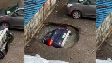 Hindistan'da şok eden olay!  Bir otomobil,  kuyu tarafından yutuldu