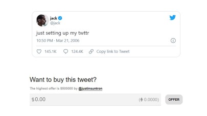 Twitter CEO’sunun attığı ilk tweet 2, 5 milyon dolara satıldı!