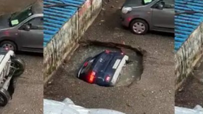 Hindistan'da şok eden olay!  Bir otomobil,  kuyu tarafından yutuldu