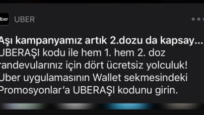 İlkinde olduğu gibi: UBER,  ikinci doz olacakları ücretsiz taşıyacak