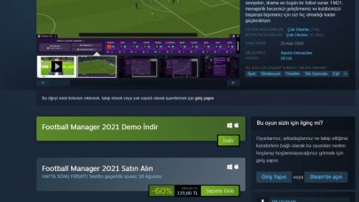 FM severlere Steam'den müjde! FM 2021 yüzde 60 indirime girdi