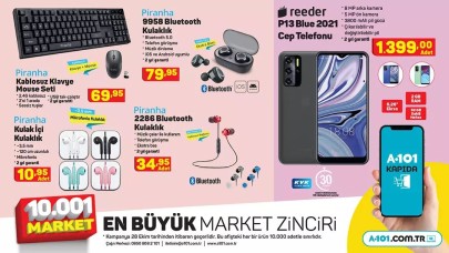 28 Ekim A101 Aktüel teknoloji ürünleri! Piranha Bluetooth kulaklık,  Reeder P13 Blue 2021 akıllı telefon ve daha fazlası...