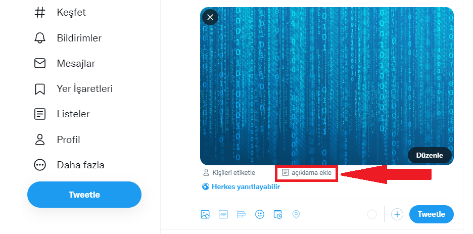Twitter Web tarayıcısında Alt metin ekleme
