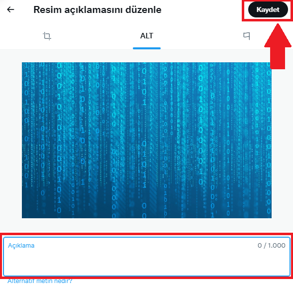 Twitter Web tarayıcısında Alt metin ekleme