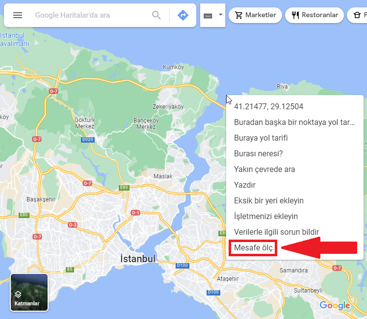 Web Tarayıcısında noktalar arasında mesafe ölçümü: