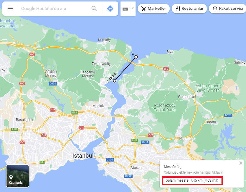 Web Tarayıcısında noktalar arasında mesafe ölçümü:
