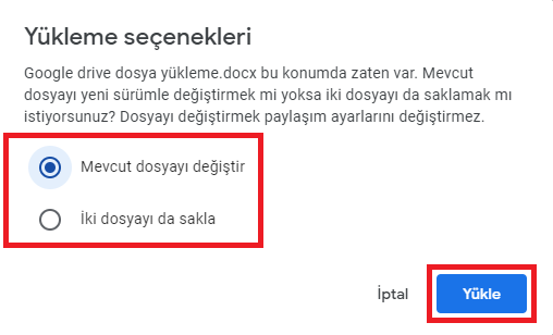 Aynı ada sahip dosyaları yükleme:
