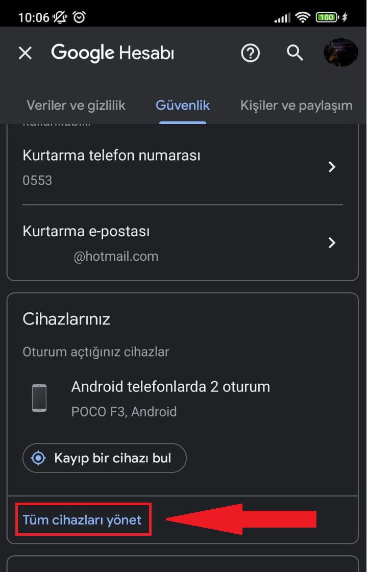 Google hesabıma bağlı cihazları nasıl görürüm?