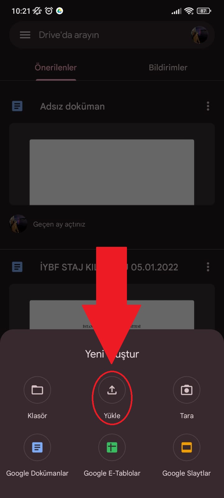 Google Drive’a telefondan dosya yükleme