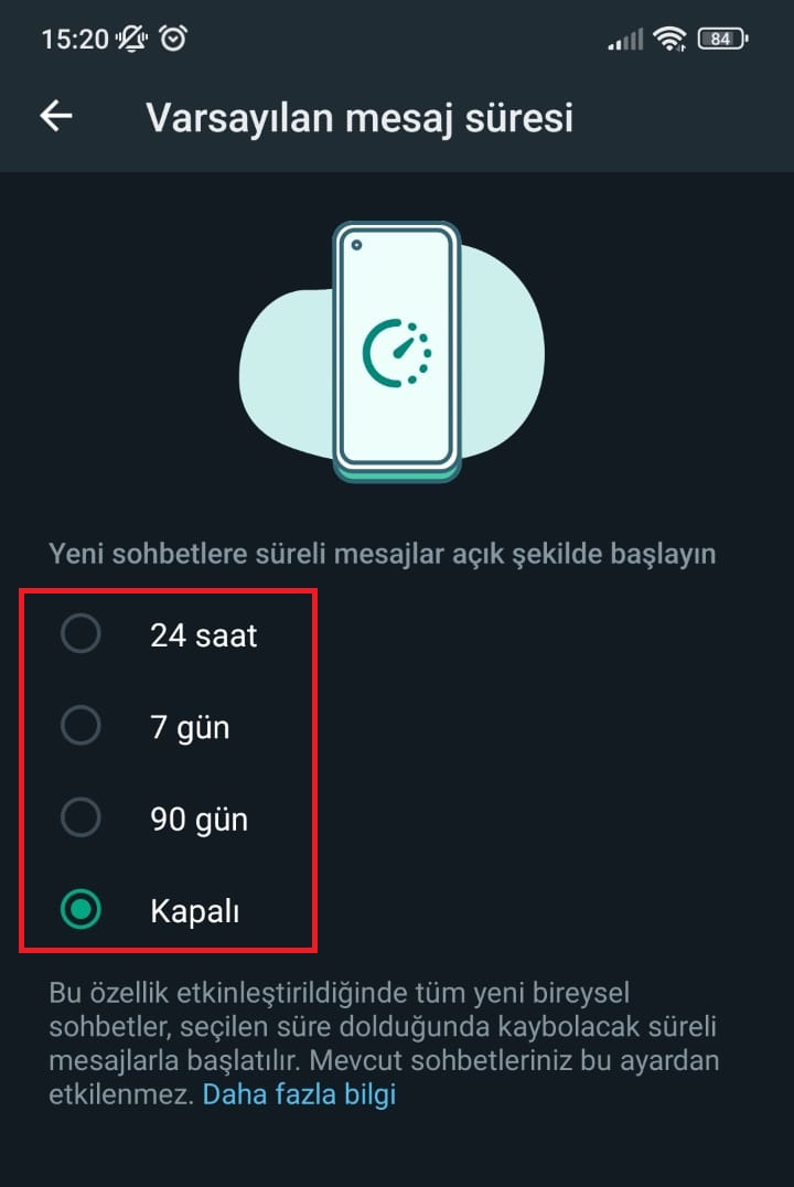WhatsApp süreli mesajlar nasıl etkinleştirilir?