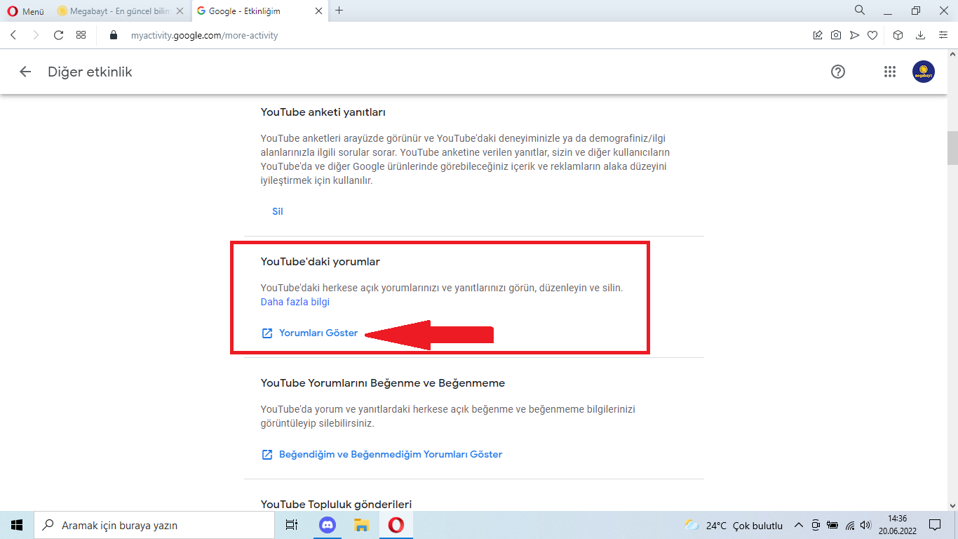 Youtube yorum geçmişi nasıl bulunur?