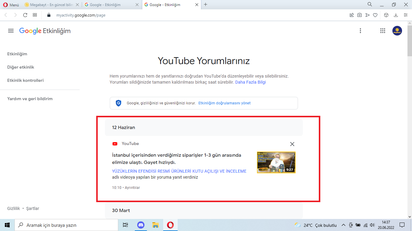 Youtube yorum geçmişi nasıl bulunur?